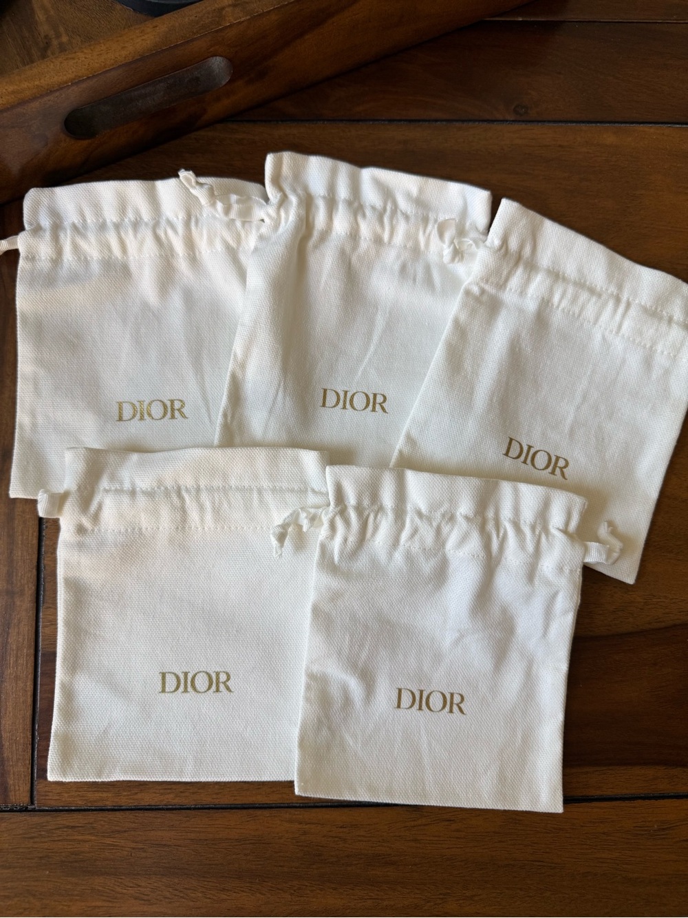 Authentic Dior Cream Drawstring Mini Pouch Set of 5 - New